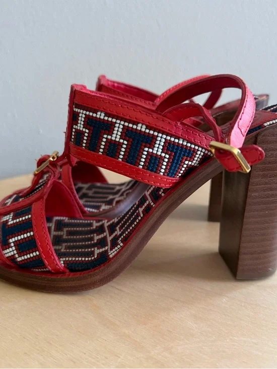 Tory Burch Florian Sandals Heels Tapestry Size 8 - Picture 2 of 15